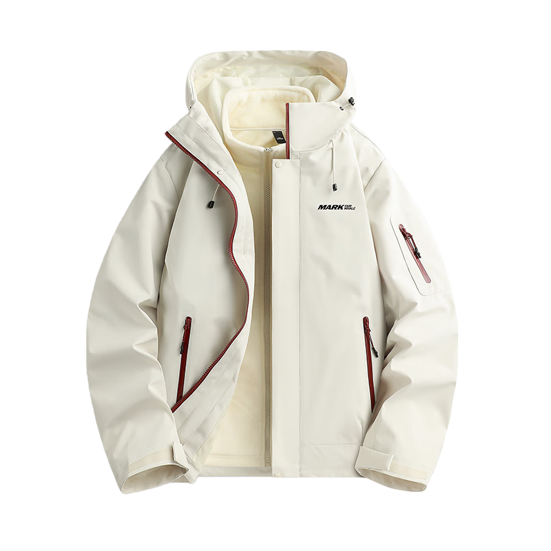 MARK FAIRWHALE 3-in-1 Detachable Jacket Unisex 2025 Autumn Winter Outdoor Water-Repellent Workwear Khaki XL