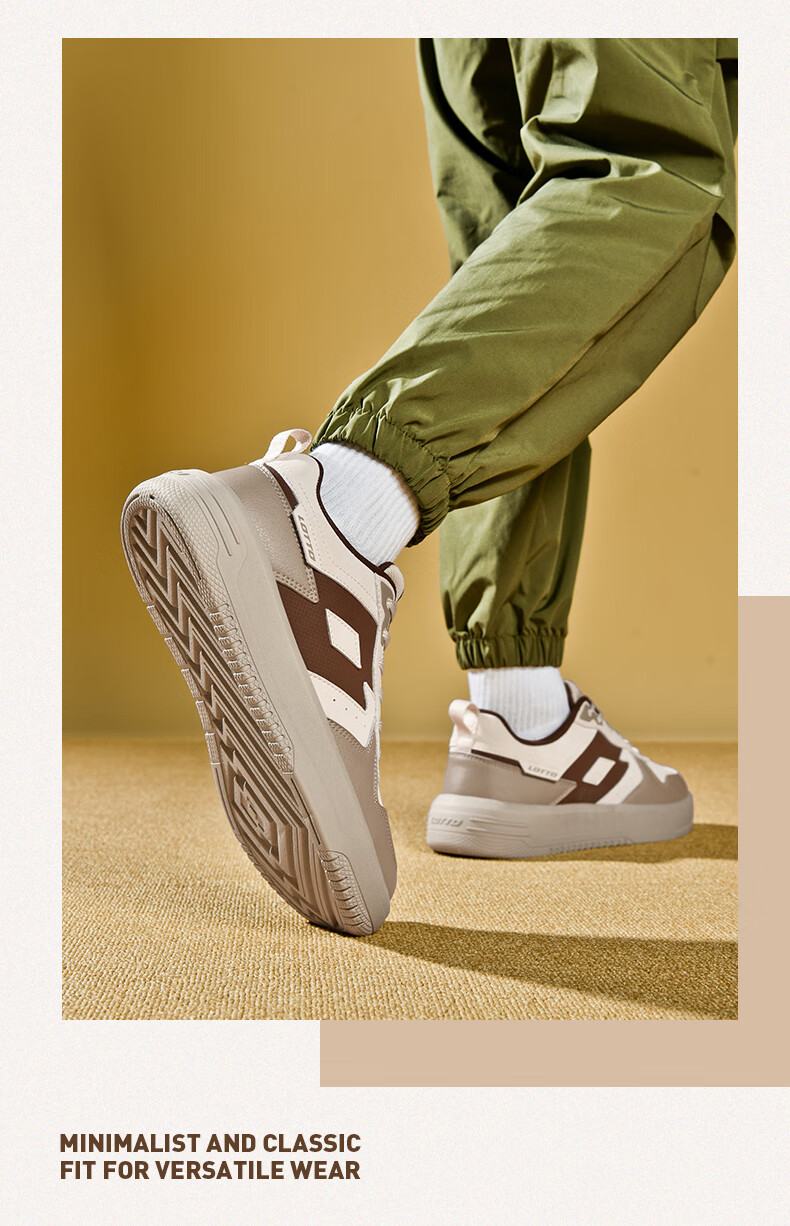 LOTTO Men's Autumn Leather Sports Sneakers Casual Student Versatile Shoes Light Oatmeal 41 8
