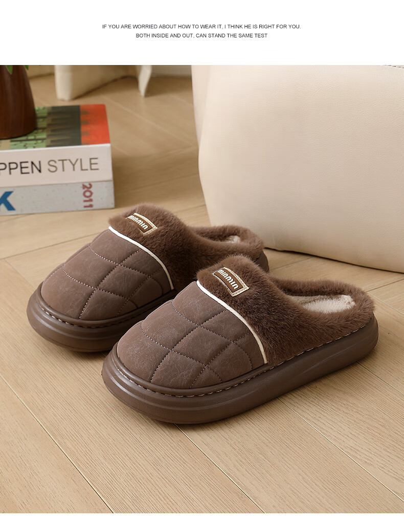 CARTELO Men's Cotton Slippers Winter Warm Home Cotton Shoes 1637 Bean Paste Color Size 44-45 10