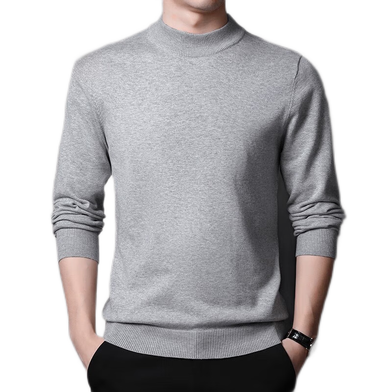 MULINSEN Men's Half Turtleneck Sweater Autumn Winter Pure Cotton Solid Color Business Casual Knitwear Base Layer Top Gray XL