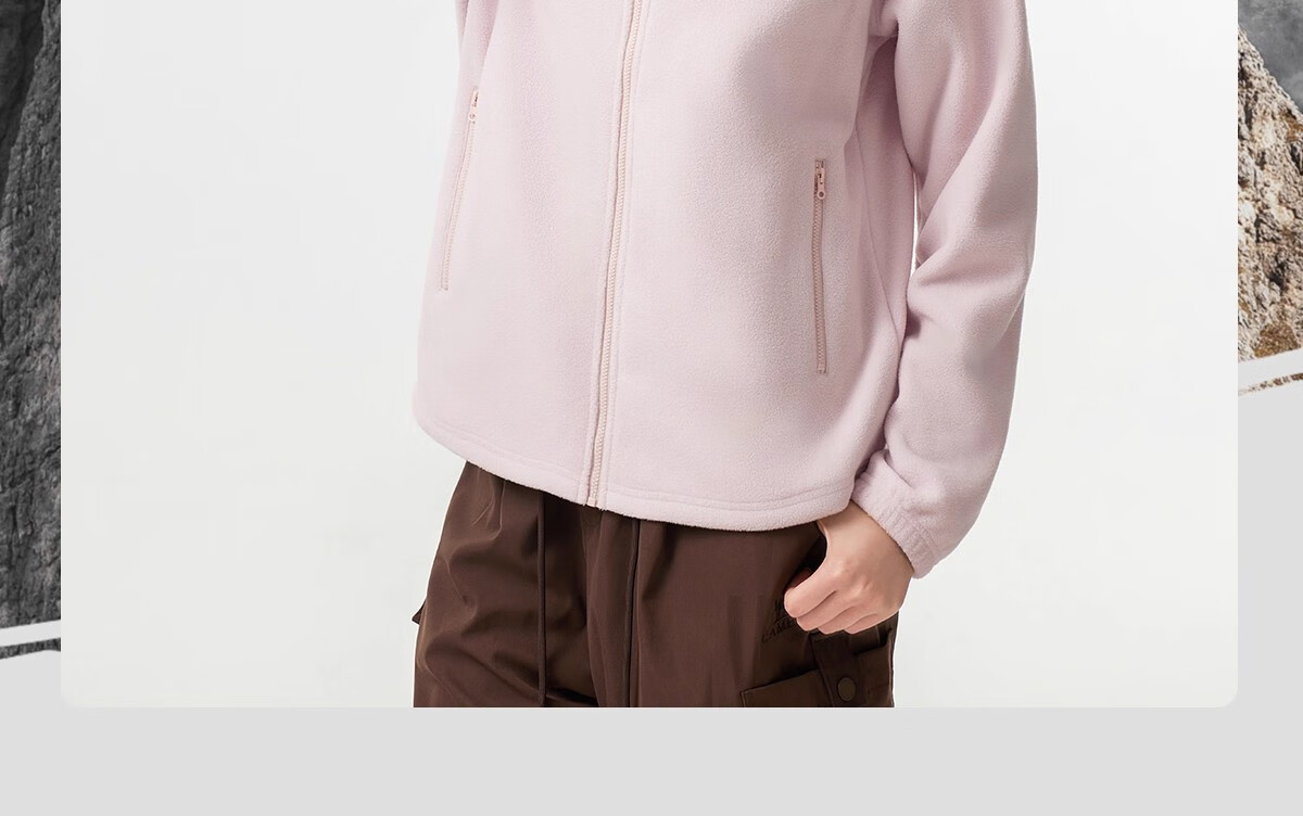 CAMEL Women's Stand Collar Fleece Jacket Double-Sided Plush Warm Anti-Static Hiking Windproof Polar Fleece Coat Men's 8