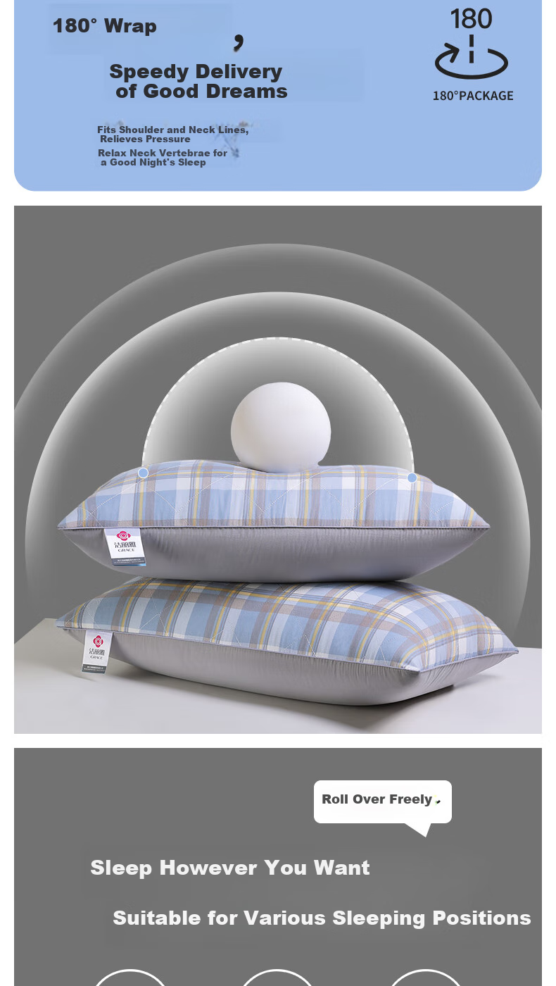 Grace Pillow, Hotel-Grade Feather And down Pillow, Fiber Soft Pillow Core, 46*72cm, Set of Two 4