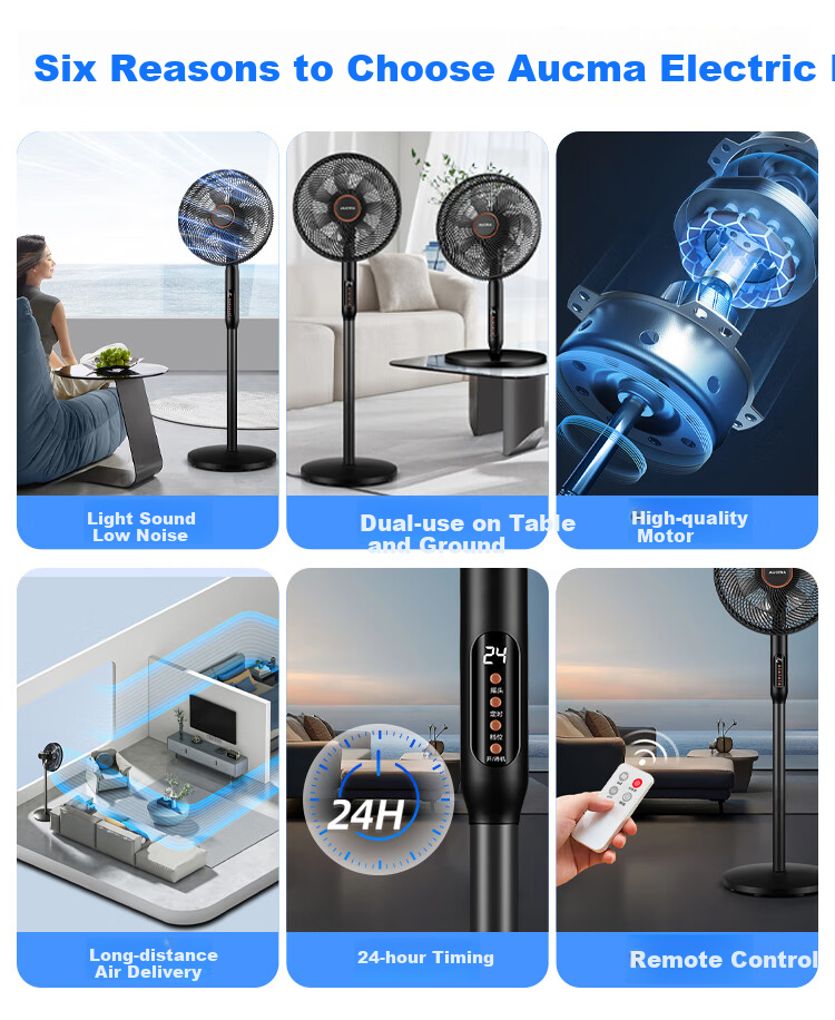 AUCMA Electric Fan, AC Fixed Frequency Household Fan, High Air Volume Floor Fan, Easy to Install, Remote Control, Quiet Operation, Energy-Saving, Convection Circulation Fan, Starry Black, FS-35D909(Y) 3