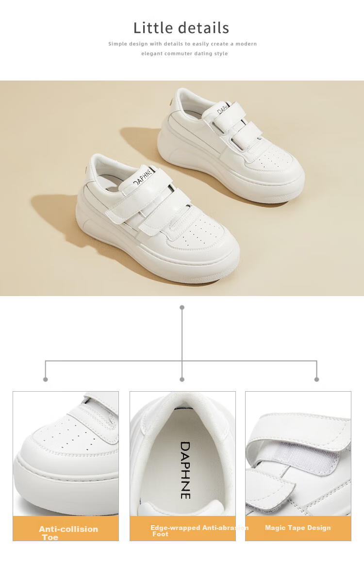 DAPHNE Women's White Sneakers, Spring And Summer Style, Thick-Soled Versatile Velcro Casual Shoes, White Sneakers for Women, Beige, Size 40 3