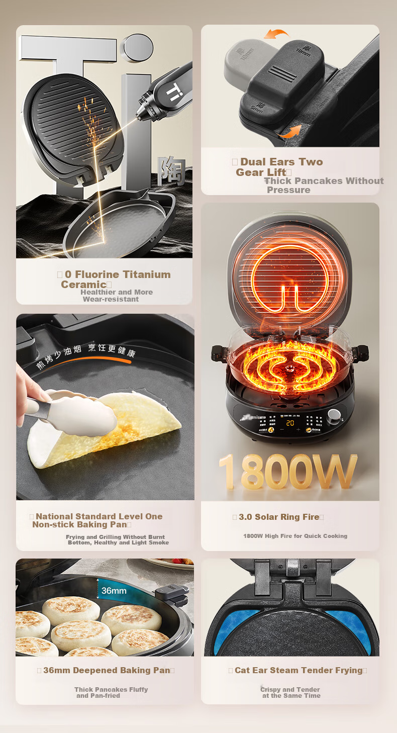 Midea Electric Griddle, Home Double-Sided Heating Grill Pancake Maker, Deep Frying Pan with Upper And Lower Plates for Easy Cleaning, Breakfast Machine, Barbecue Electric Griddle JKE3478 5