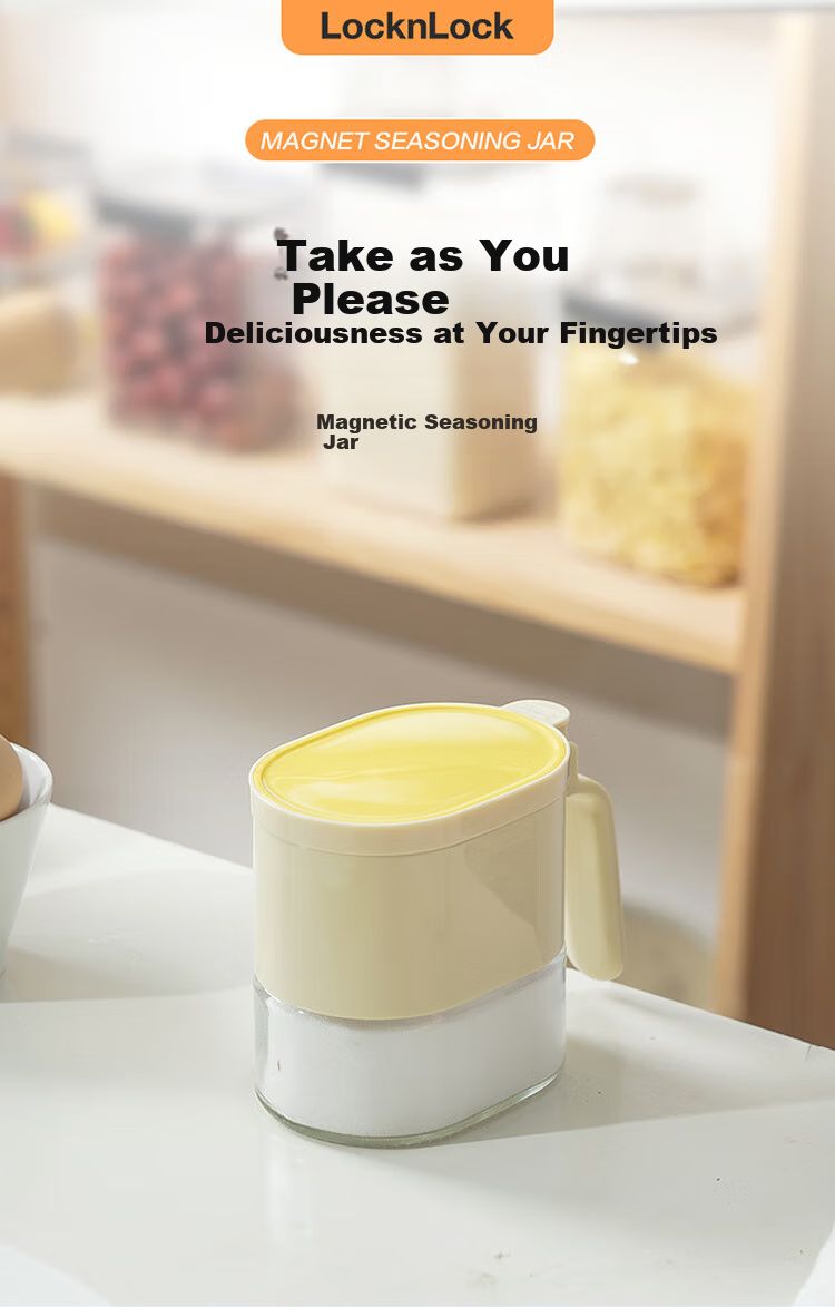 LOCK&LOCK Magnetic Spoon Seasoning Jar, Kitchen Spice Bottle, Condiment Container, Salt Shaker, Sealed Moisture-Proof, 350ML, Beige 1