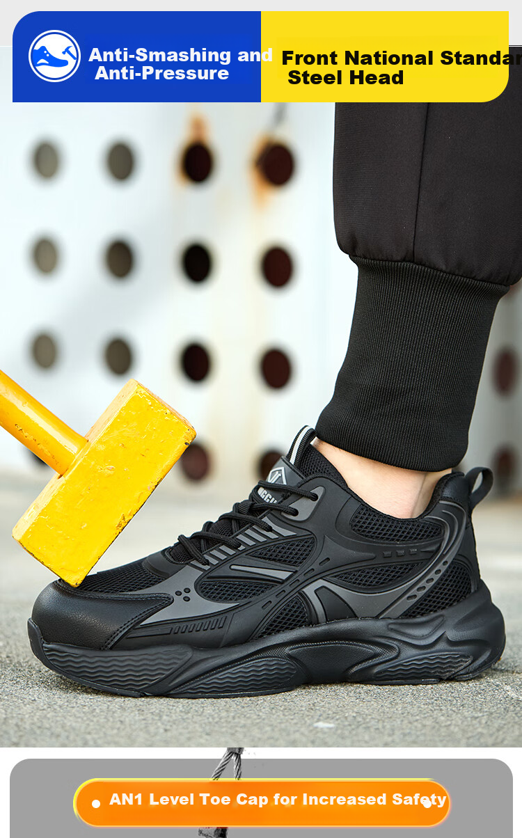 Dinggu Safety Shoes for Men, Steel Toe Anti-Smashing And Puncture-Resistant Work Boots for Construction Sites JD1573hei44 2