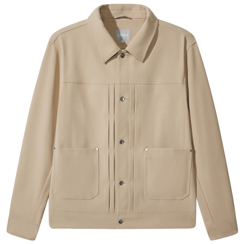 CABBEEN Men's Polyester Twill Jacket with Heavy Embroidered Floral and Bird Design, Casual Winter Turn-Down Collar Jacket