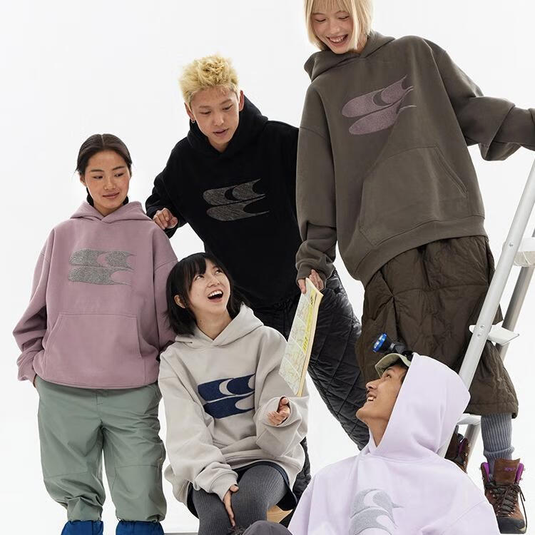 Crying Center Autumn Winter Logo Embroidered Classic Low Saturation Hooded Fleece Sweatshirt Gray Brown Pink S