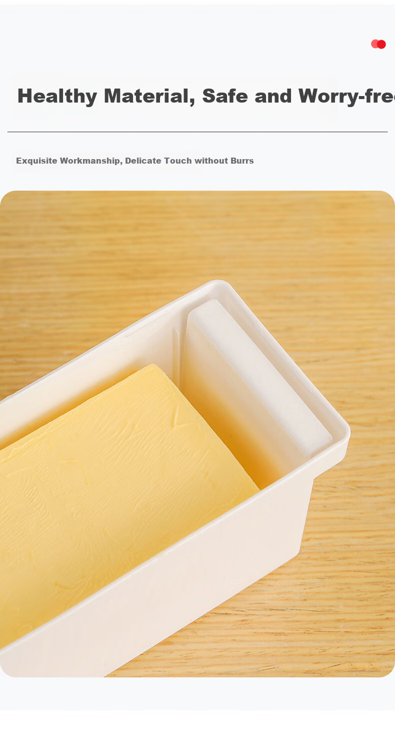 Baijie Butter Container, Storage Box with Lid, Refrigerator Organizer, Cheese Cutter, Large Size 13