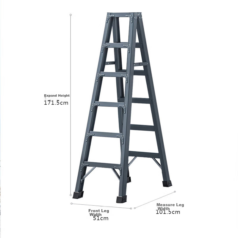 AOZHI Ladder, A-Frame Aluminum Alloy Double-Sided Household Ladder, Reinforced Foldable Ladder with Double Rungs, Gray Six-Step Engineering Ladder