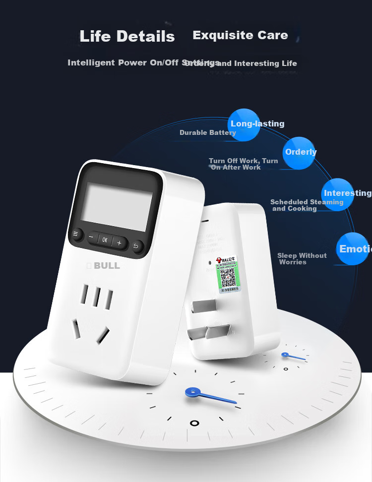 BULL Mechanical Timer Socket/converter, Power Outage Detection, 24-Hour Cycle, Suitable for Electric Water Heaters/mobile Phone Companion GND-2 3