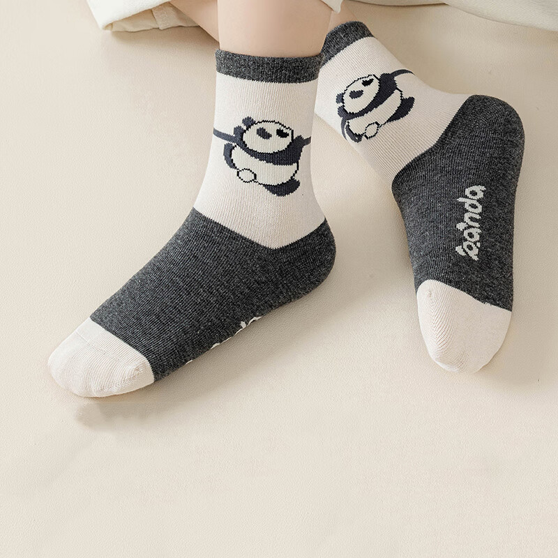 Miiow 5 Pairs Kids Socks Boys Cartoon Panda Autumn Winter Cotton Odor-Resistant Seamless Sports Mid-Calf Socks for Big Kids and Babies