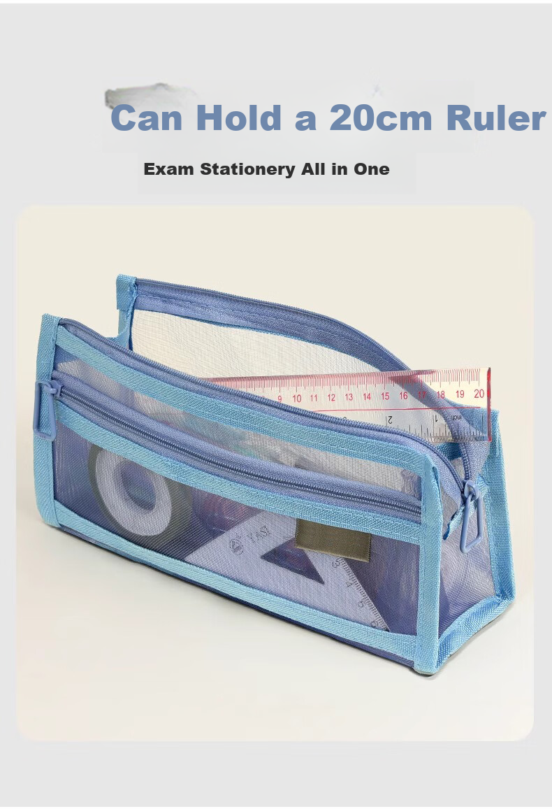 Mingyu Transparent Mesh Pencil Case for Middle School Entrance Exam, Double-Layered Transparent Stationery Box for Primary And Secondary School Students, Aesthetically Pleasing Simple Pencil Case for Boys And Girls, Avocado Gree 9