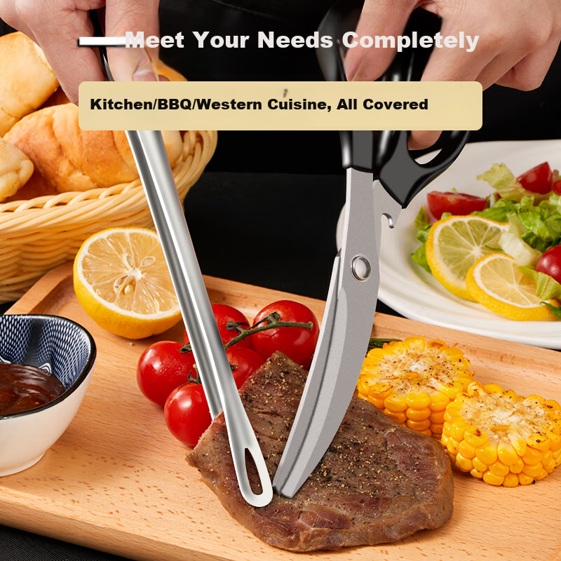 BJ Stainless Steel Barbecue Tongs Set of Three, Steak And Meat Tongs, Kitchen Utensils, Barbecue Scissors, Food Clamps Set