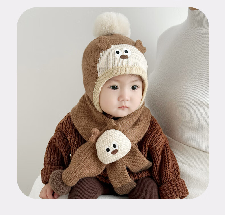 Benaxi Baby Hat Autumn Winter Boys Cute Knitted Hat Infant Winter Wool Hat Outdoor Ear Protection Hat Scarf 17