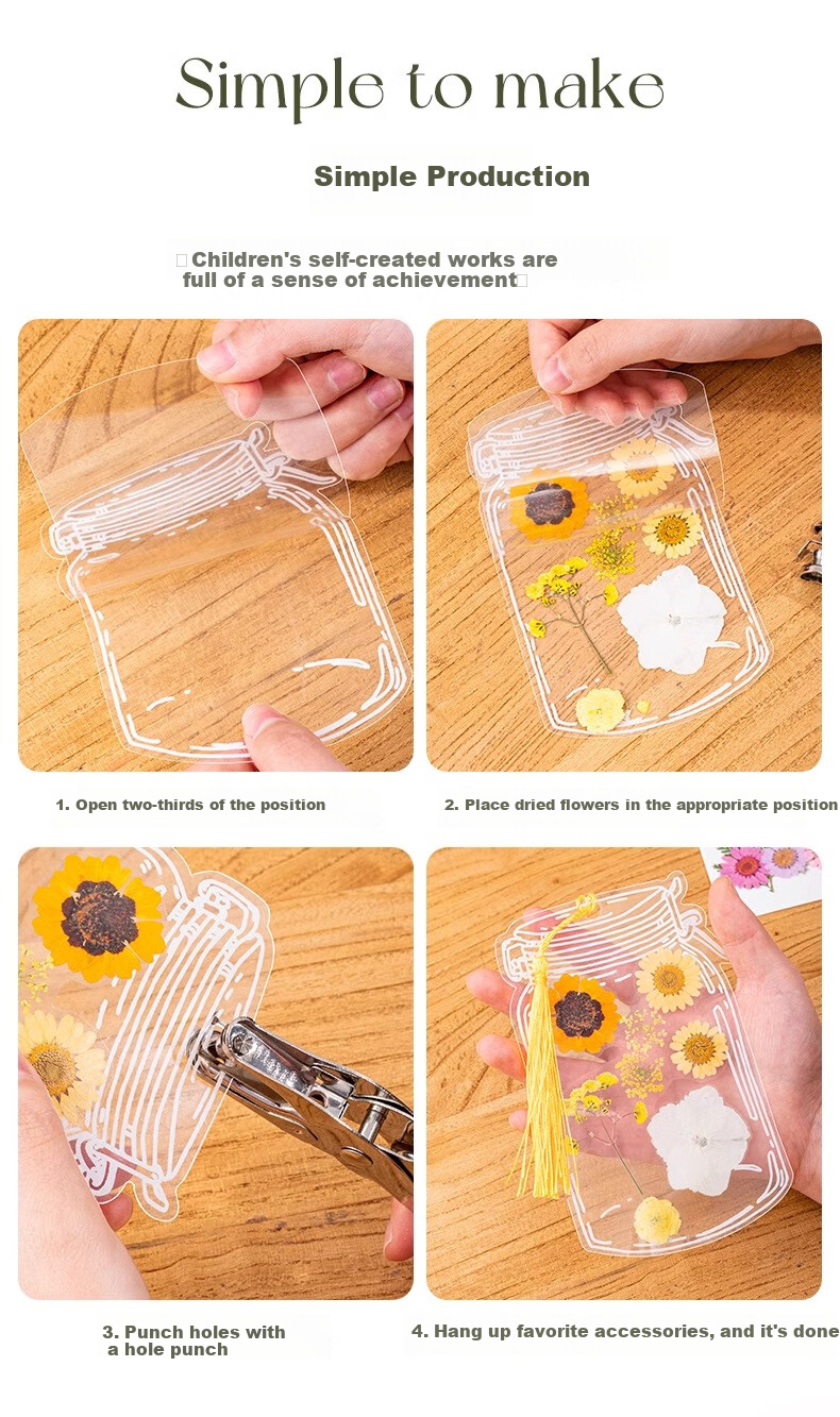 Jiamo [Popular Product], Transparent Dried Flower Bookmark DIY Craft Kit, Specimen PVC Laminating Film, Creative Plant Leaf Embossed Petals, Hanging Bottle Collection for Summer 4