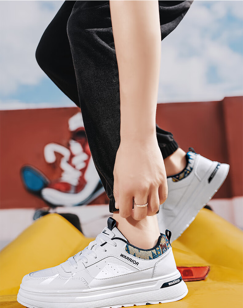 Warrior Official Men's Shoes 2026 Summer New Classic White Sneakers for Men, White and Dark Blue, Size 39 9