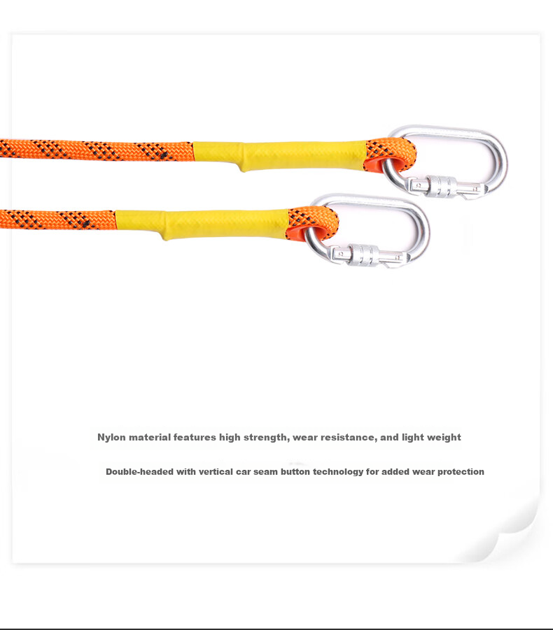 Jingte Shock-Absorbing Lanyard, High-Altitude Work Five-Point Safety Harness Shock-Absorbing Pack Specialized Accessory, Upper Body Waist Belt Hanging Strap Sling, 14mm Diameter Double Rope - 2 Meters Double Large Hook + Shock-Absorbing Pack 7