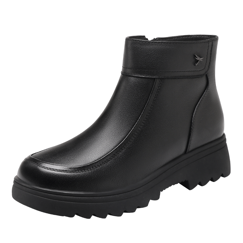 Red Dragonfly Women's Winter Fleece-Lined Warm Comfortable Short Boots Soft Sole Lightweight Middle-Aged and Elderly Mom Boots WLC459861R Black Size 37