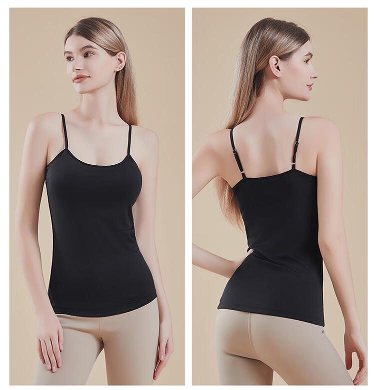 Hosa Women's Camisole Tank Top with Built-In Bra Pads, No Need to Wear Bra Separately, Outer Wear Undershirt Sleeveless Inner Layer, Black, L 11