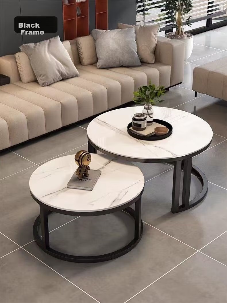 Gupujia Coffee Table for Living Room, Small Apartment, Modern Minimalist, Rock Slab, Luxurious Glass Round Table for Entertaining, Balcony Side Table 2