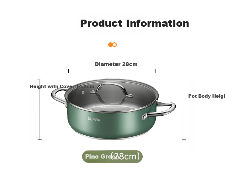 SUPOR 304 Stainless Steel Hot Pot for Home Use with Composite Bottom, Gas And Induction Compatible Soup Pot, 28cm Green ET28AAS04-G 17