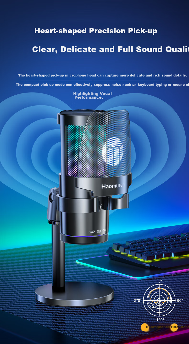 Haomuren Computer Microphone, Gaming And E-Sports Dedicated Noise-Cancelling Professional Sound Card, Live Streaming Condenser Karaoke Recording, Anchor Voice-Over Equipment, Microphone, Desktop, Laptop, Mobile Phone, USB Wired 9