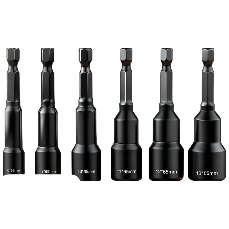 Honggong Electric Wrench Deep Socket Bit Set Strong Magnetic Tapping Electric Drill Hex Long Air Screwdriver 6-Piece Set
