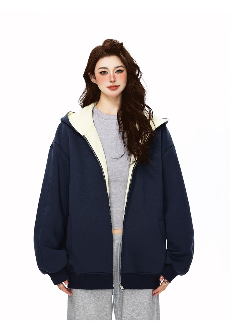 Foss Phil Men's Autumn Winter American Style Hoodie Double Zipper Colorblock Couple Zip-up Jacket 5Q1083 Black XL 6