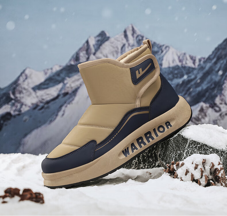 Warrior Men's Snow Boots 2025 Autumn Winter New Fleece-Lined Northeast Cold-Resistant Warm Outdoor Cotton Shoes Black 43 10