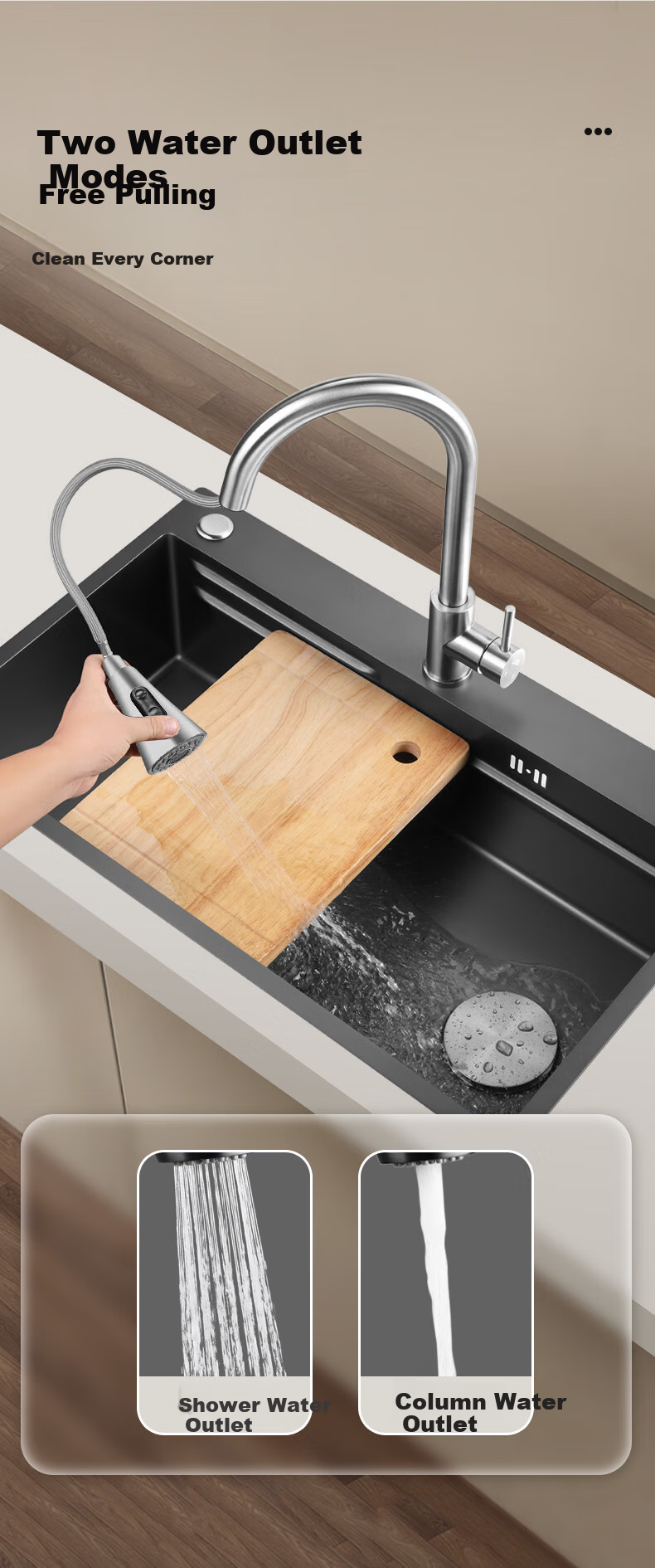 Aifuer, Oulin Large Single Sink Kitchen Sink Vegetable Washing Basin Stainless Steel Dishwashing Sink Nano 3mm Handmade Sink 881 10