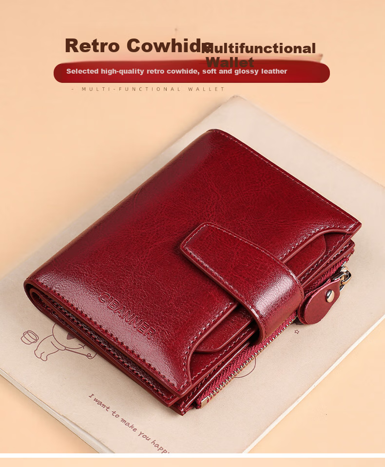 C.BANNER Leather Women's Wallet, Short Card Holder, Two-In Design, Stylish Purse, Birthday Gift for Girlfriend on May 20 1