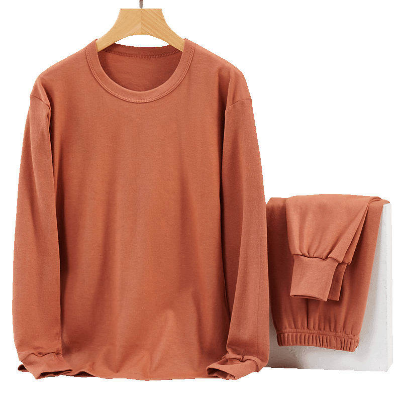 Bejirog Women's Cotton Thermal Underwear Set Autumn Top and Bottom for Middle-aged and Elderly, Brick Red Floral, Low Collar, 4XL