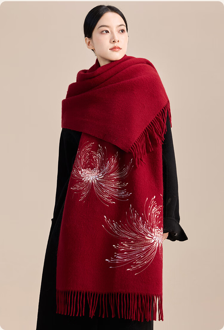 JIUMU Pure Wool Scarf for Women, Autumn And Winter Warm Outer Wrap Shawl, Gift for Mom And Elders, Christmas Birthday Present, Gift Box Packaging 16