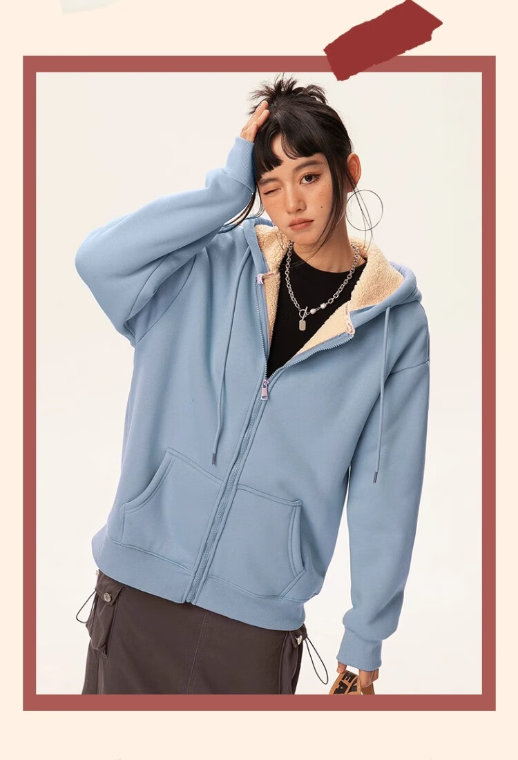 Urban Beauty Fleece-Lined Women's Hoodie 2025 New Winter Loose Plus Size Cardigan Warm Casual Jacket 3