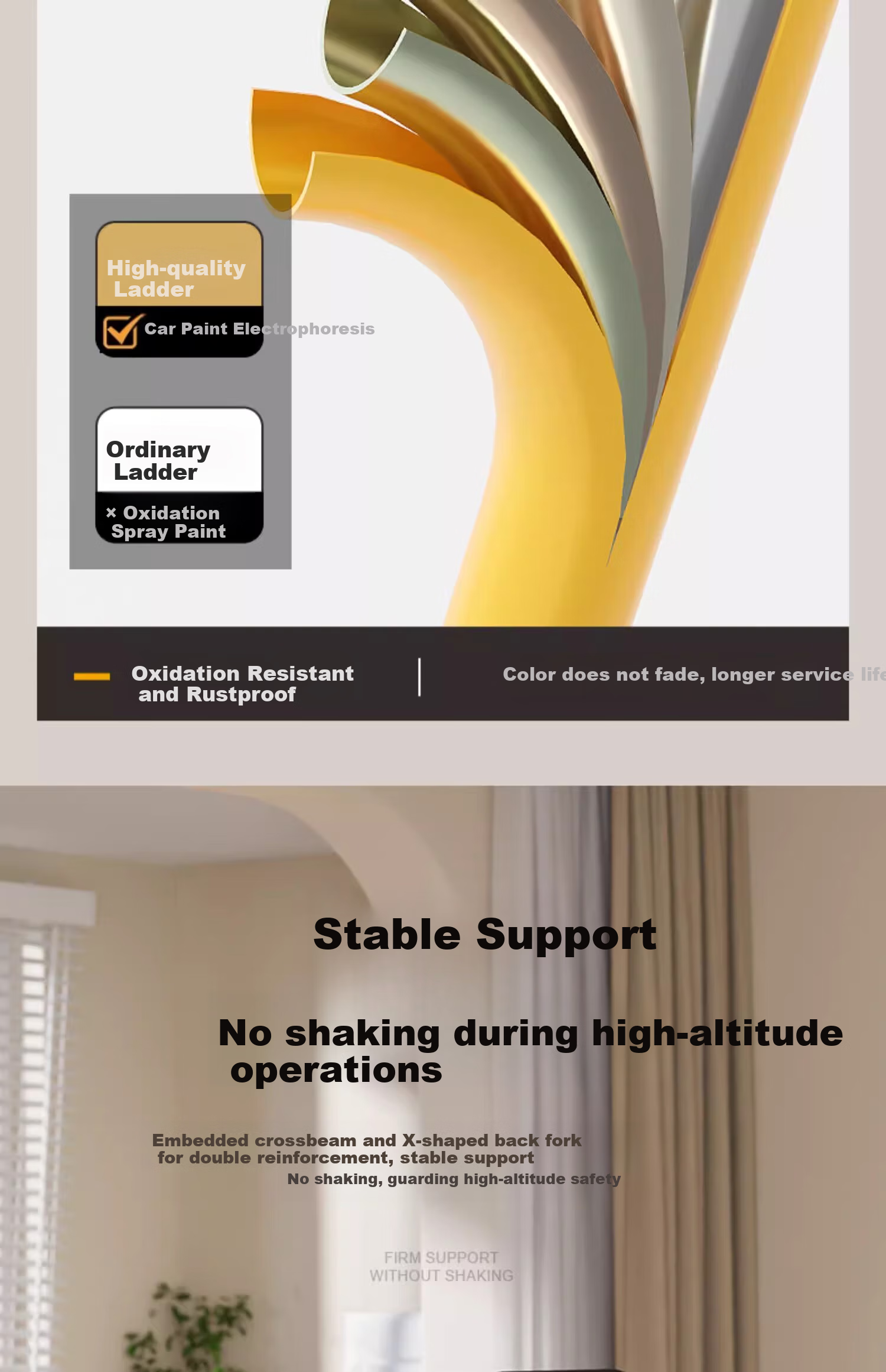 Cenggao Household Folding Ladder with Handrail, Indoor Step Ladder, Lemon Yellow Tool Tray, 5 Steps, 26*38 Tread Ladder 17