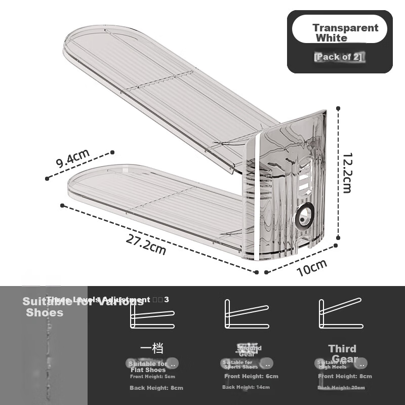 Jiadu Shoe Storage Organizer [Set of 2], Transparent Shoe Box, Shoe Cabinet Storage Box, Double-Layer Shoe Rack, Foldable Shoe Shelf