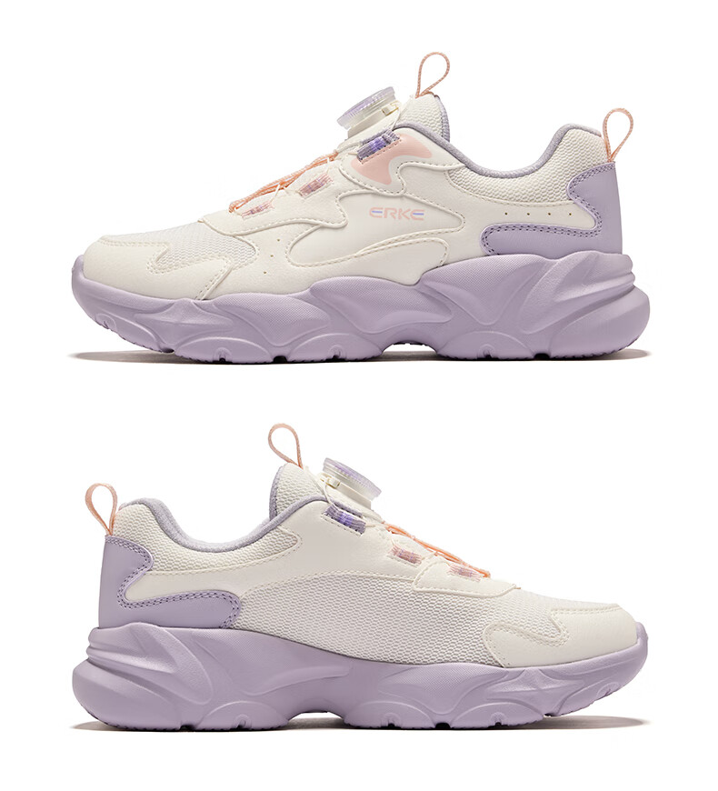 ERKE Kids Casual Shoes Boys and Girls Mesh Breathable Cushioning Running Shoes Microcrystal White/Moonstone Gray/Steel Gray Size 37 68