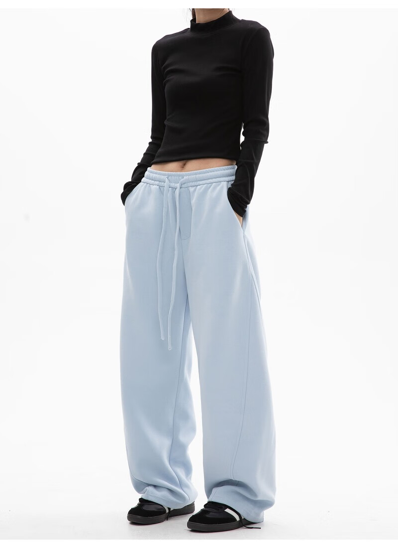 ICH MODE Women's American Style Casual Pants Spring Autumn New Sports Sweatpants Loose Straight-Leg Versatile Wide-Leg Pants Black L 13