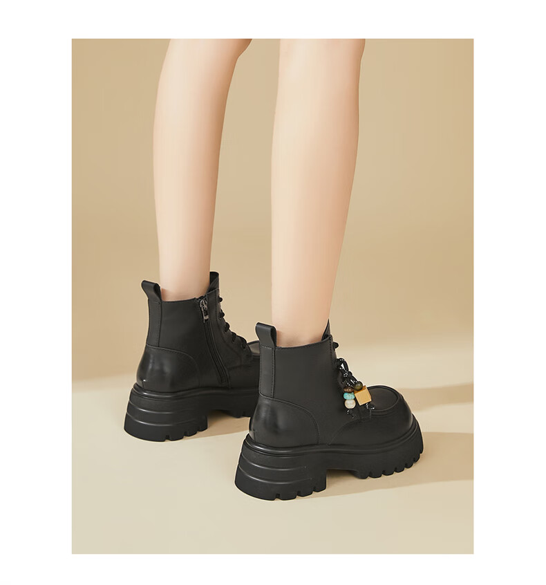 DAPHNE Women's Platform Martin Boots British Style Fleece-lined Versatile Ankle Boots Vintage Motorcycle Boots Black Size 37 3