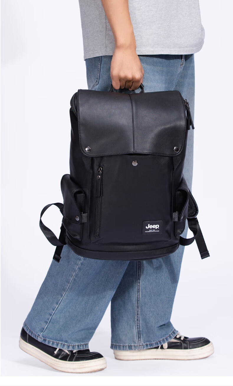 JEEP PU Leather Backpack, Unisex School Bag for College Students, Commuter Travel Casual Laptop Backpack with 15.6-Inch Capacity 3