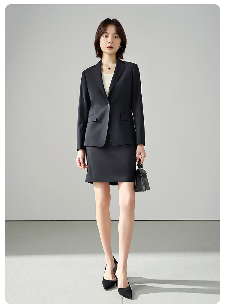 Miss Bird Navy Blue Interview Suit Skirt Set Women's Early Autumn Teacher Qualification Professional Waist-Cinched Blazer 7