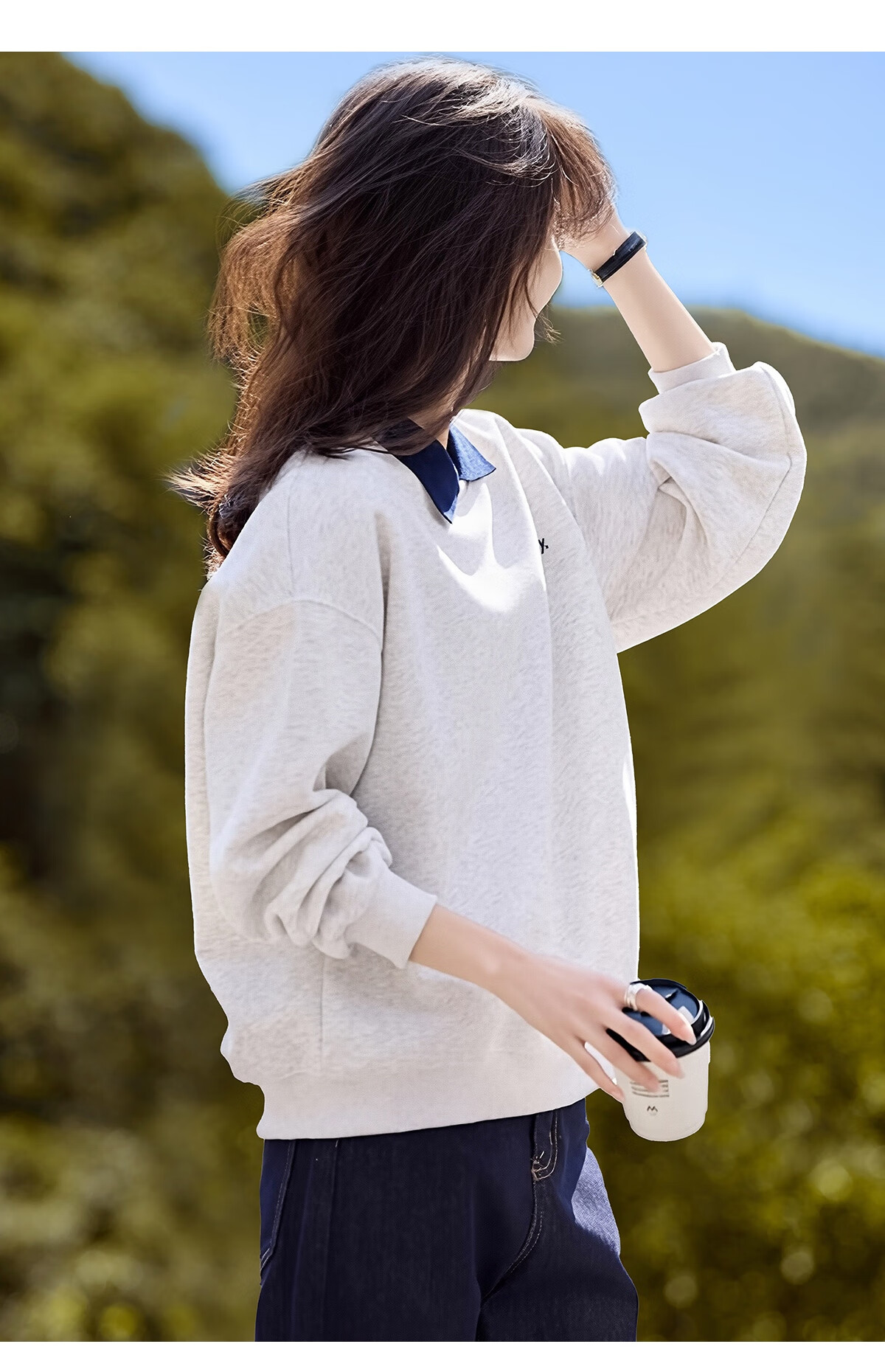 She Enjoy Fake Two-Piece Polo Collar Sweatshirt Women Color-Block Youthful Loose Casual Versatile Pullover T53W141 2