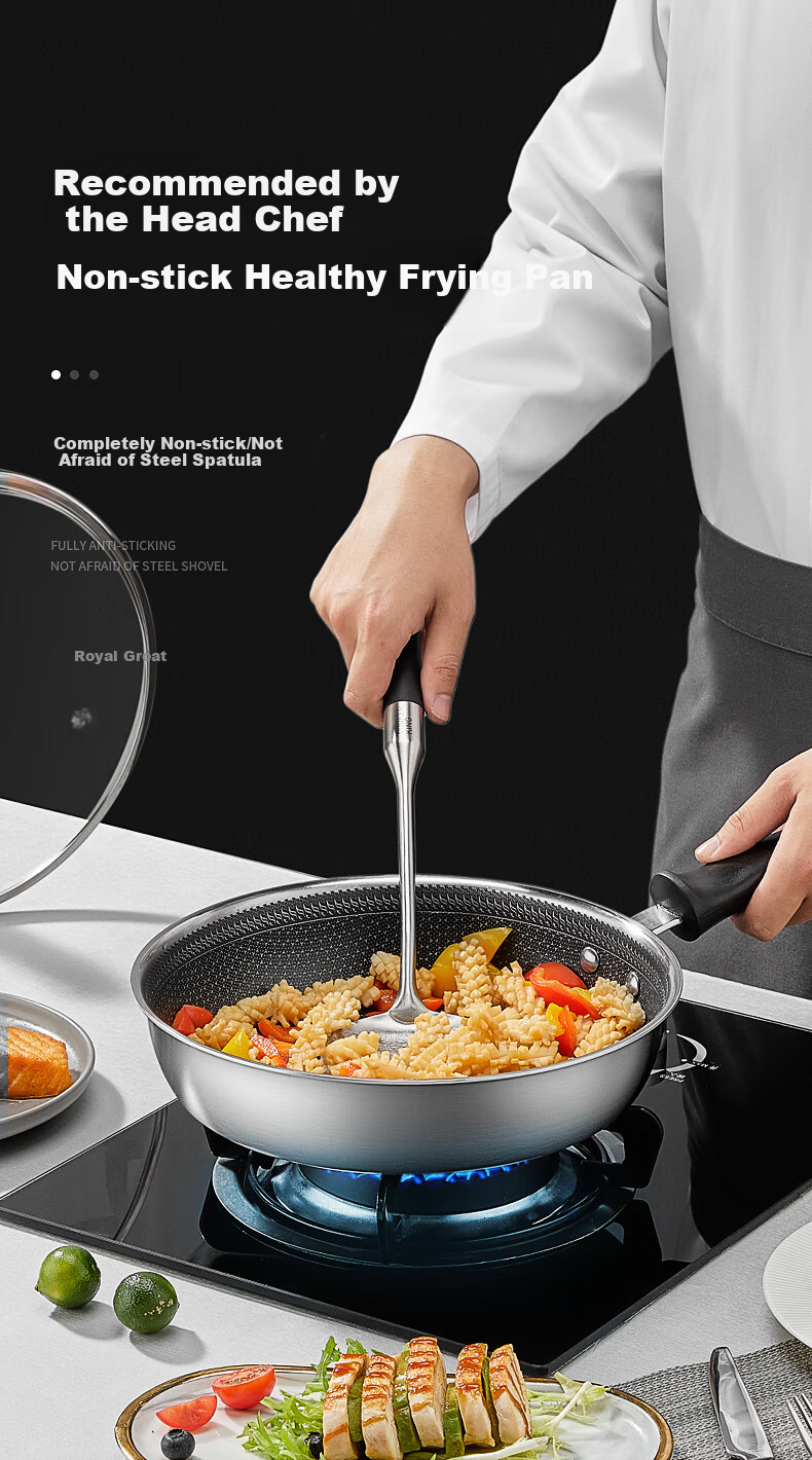 COOKER KING 316 Stainless Steel Flat Bottom Frying Pan 26cm Non-Stick Pan Compatible with Induction Cookers Stir-Frying Pan Steak Pa 1