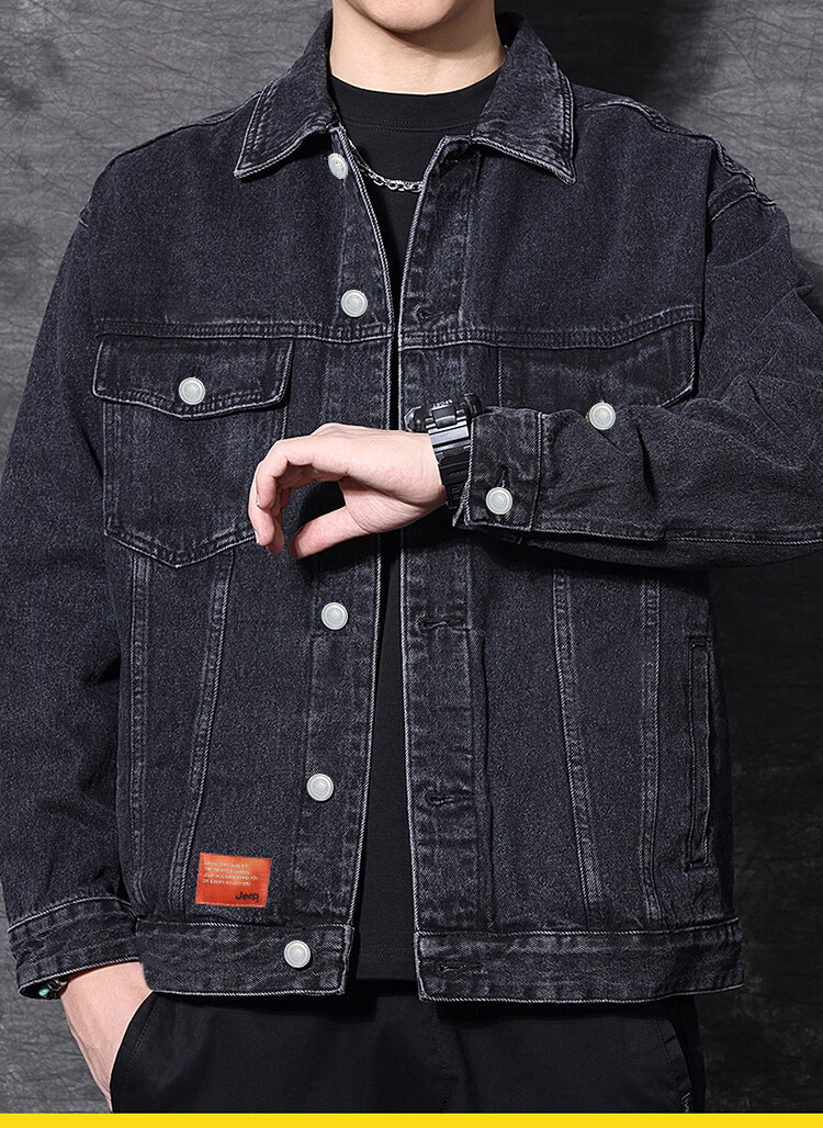 JEEP Men's Denim Jacket Autumn Winter Workwear Black Casual Shirt Blue L 4