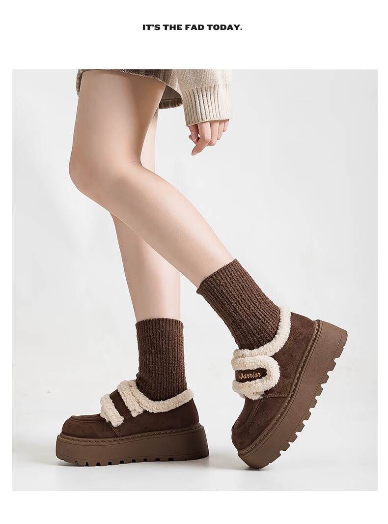 Warrior Women's Cotton Shoes 2025 Winter New Plush Boots Warm Versatile Sports Cotton Boots Brown Size 39 8