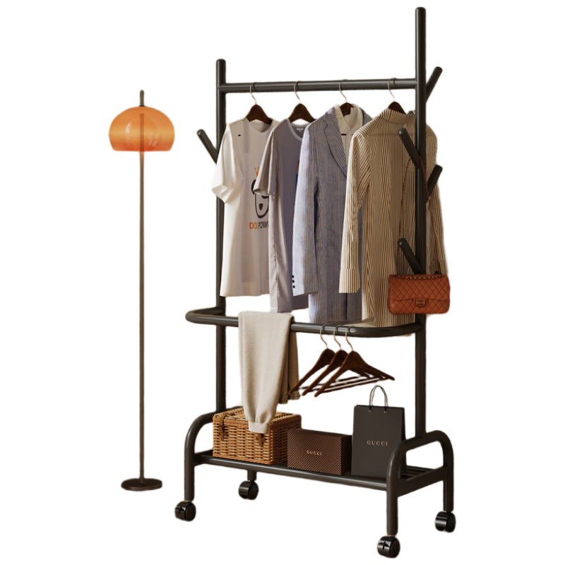 Shanshan Wooden Coat Rack Floor-Standing Bedroom Clothes Hanger Home Mobile Storage Multi-Functional Balcony Drying Rack