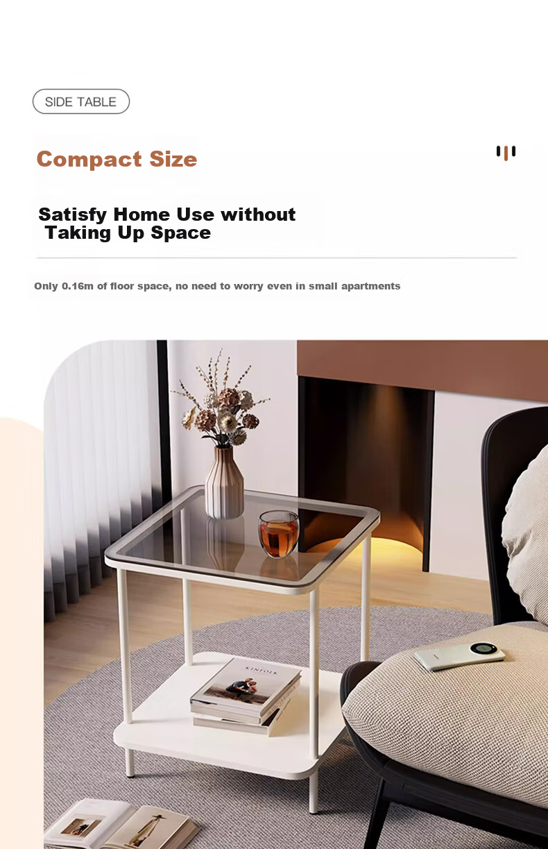 FENJIEXIAN Side Table, Coffee Table, Living Room Luxury Small Tea Table, Tempered Glass Tea Stand, Bedside Table, Double-Layer Storage Tea And Water Table 8