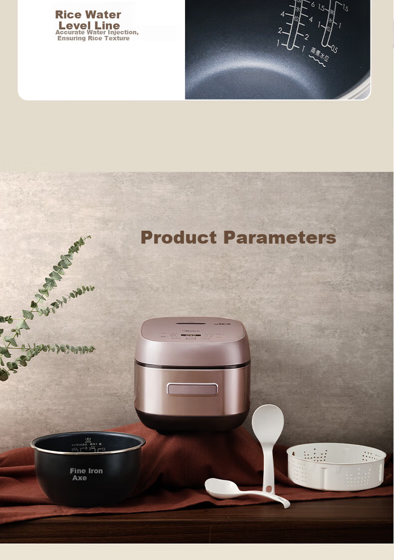 Midea Chiyang Pure Titanium 0 Coating Rice Cooker, 4L Household Capacity for 3-4 People, IH Dual Heating Source, Cooks Millet Porridge, Electromagnetic Heating Titanium Pot Series EFB4028H Official Brand 16